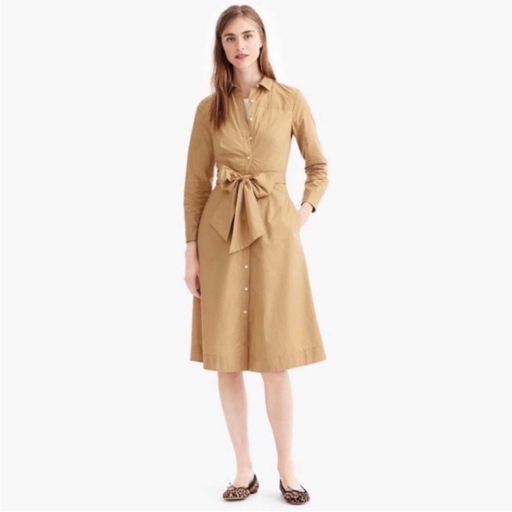 J. Crew Tie-waist Cotton Poplin Khaki Shirtdress, size 4